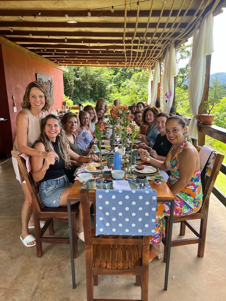 Long table set on the veranda for a celebration