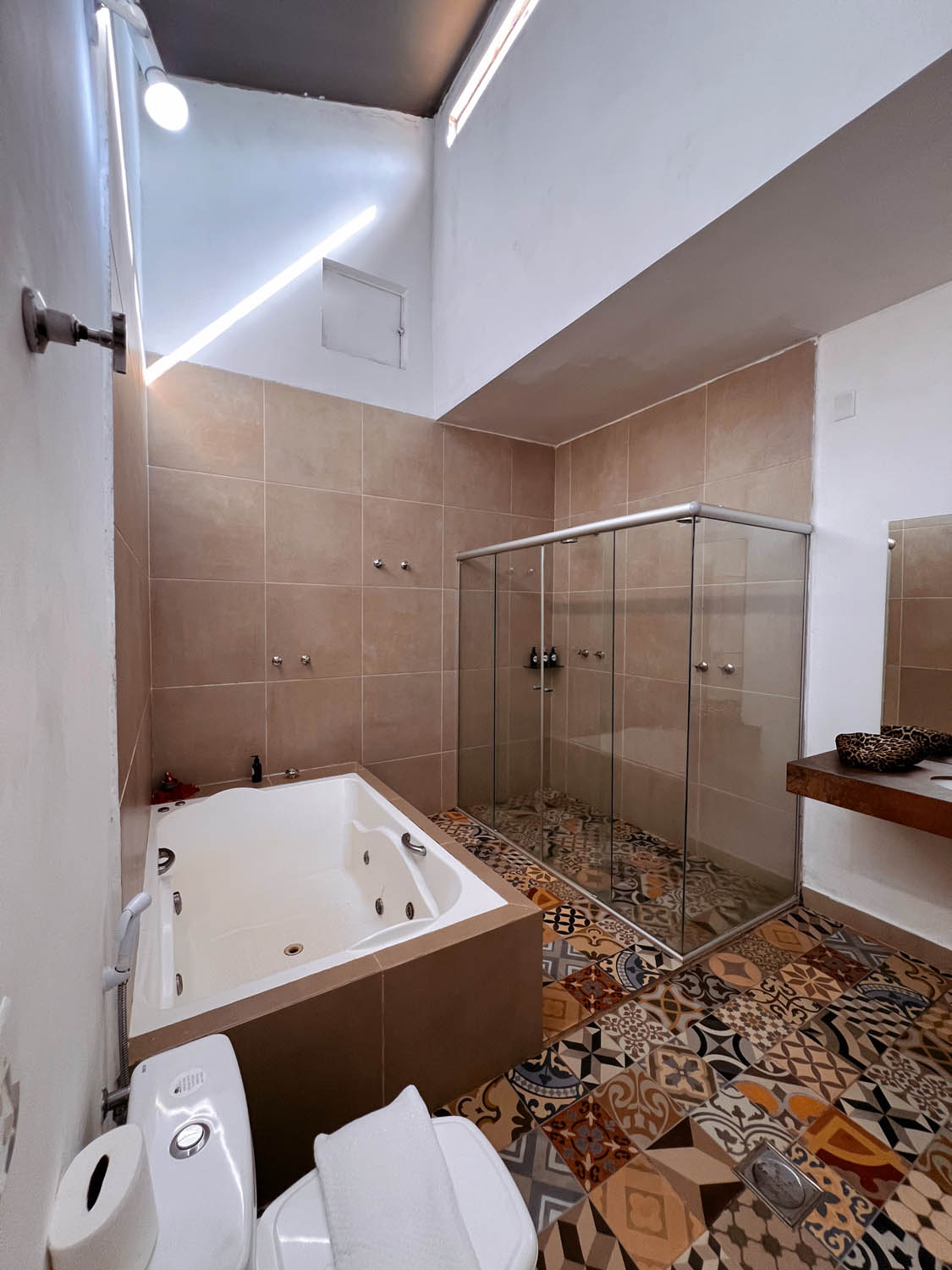 King suite bathroom with hydromassage tub and large shower