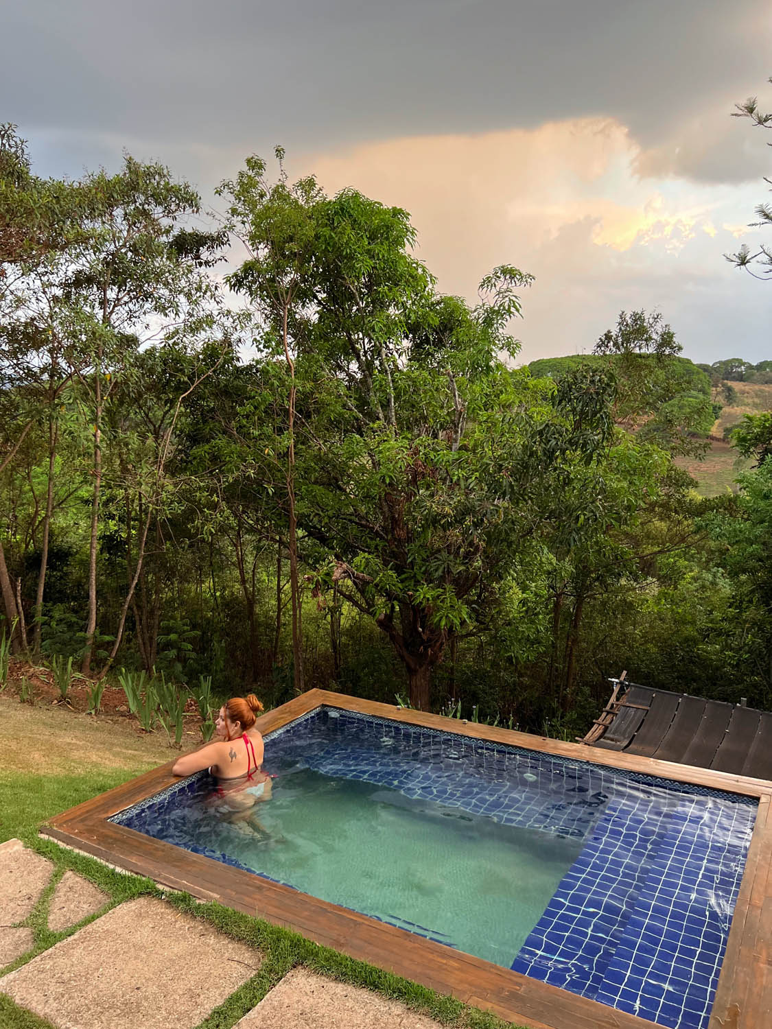 Pool overlooking the forest at dusk